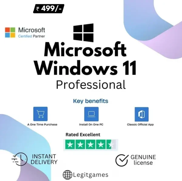 Win 11 Professional Pro Edition Product License Key 32/64 Bit | 1 User/PC/Laptop | Lifetime Validity |